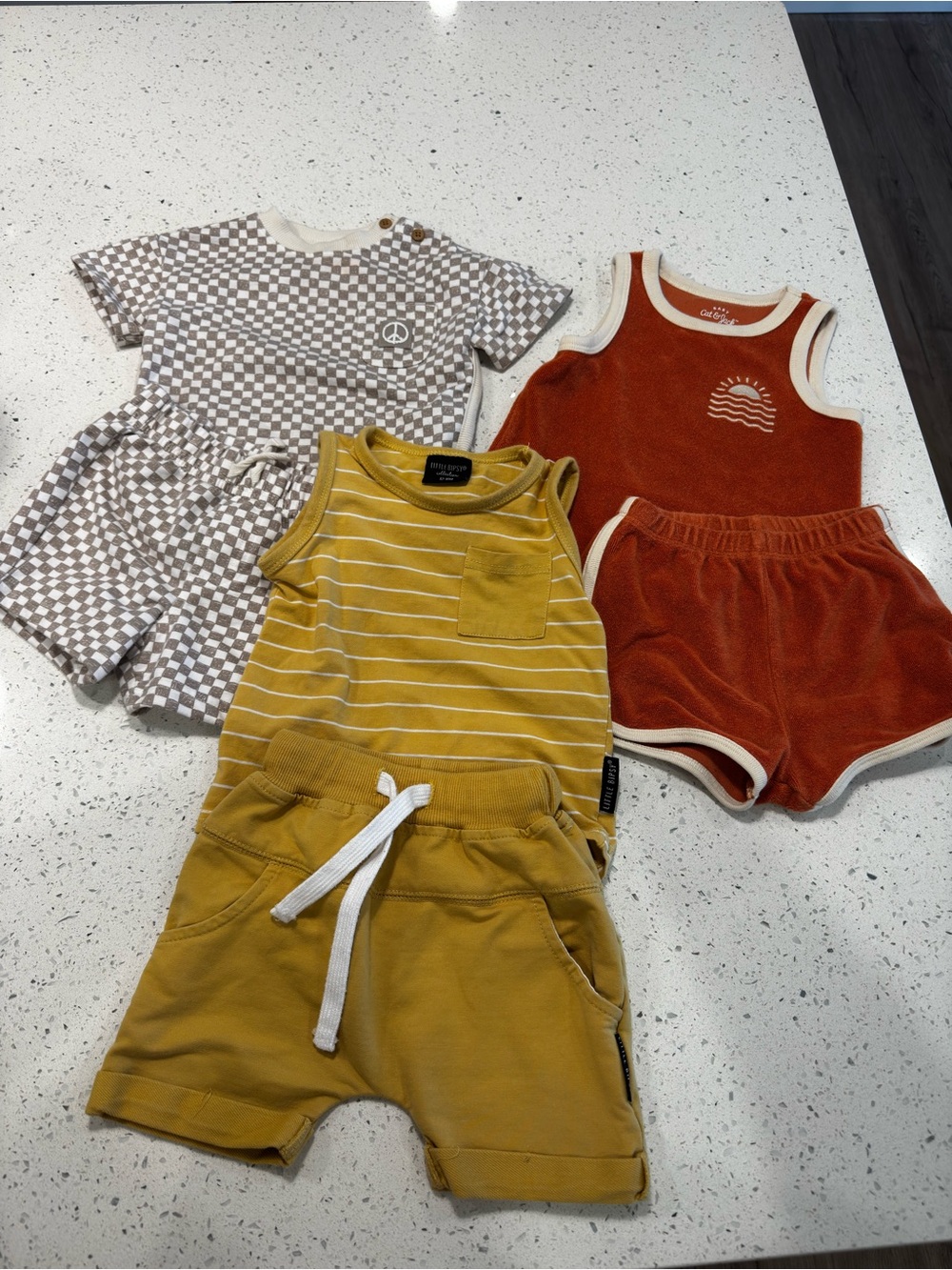 Mixed Short Sets - Mustard, Rust, Taupe Checker